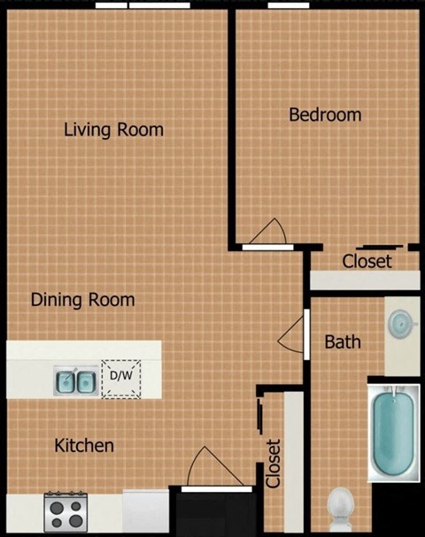 Pacific Pointe One Bedroom One Bathroom Floorplan